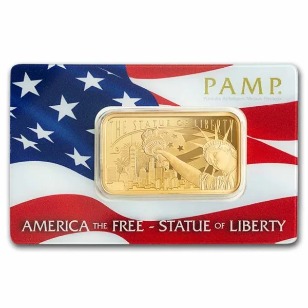 1 oz PAMP Suisse Statue of Liberty or American Buffalo Gold Bar (In Assay)