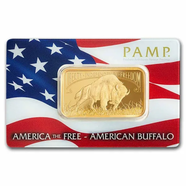 1 oz PAMP Suisse Statue of Liberty or American Buffalo Gold Bar (In Assay)