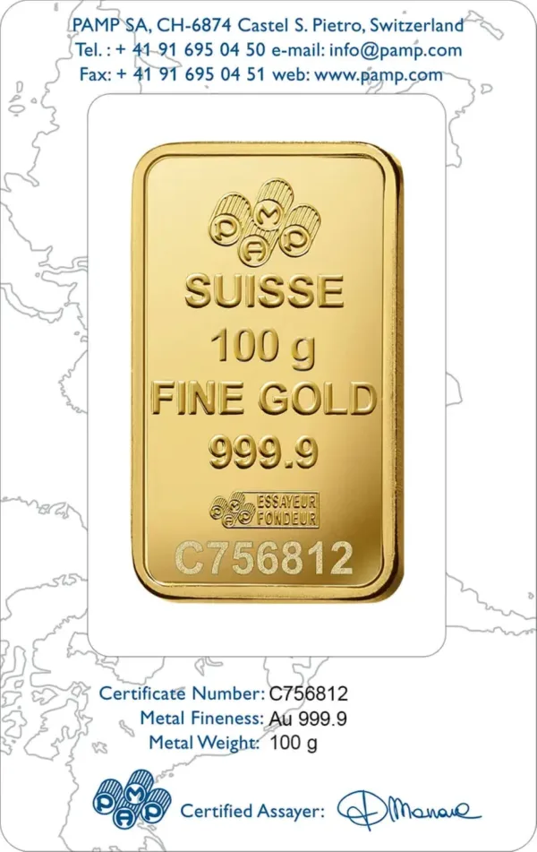 100 Gram PAMP Suisse Gold Bar – Rosa (In Assay)