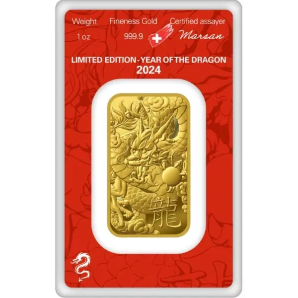 2024 Year Of The Dragon 1 oz Argor Heraeus Gold Bar (In Assay)